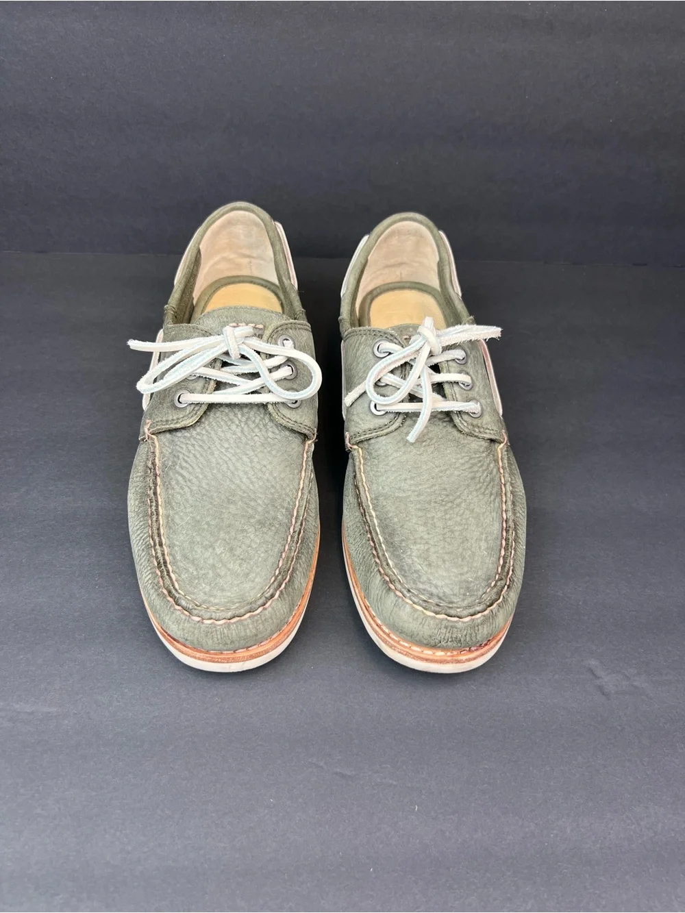 FRYE Mens Size US 10 Sully Boat Green Brown Leather Loafers Slip On Shoes